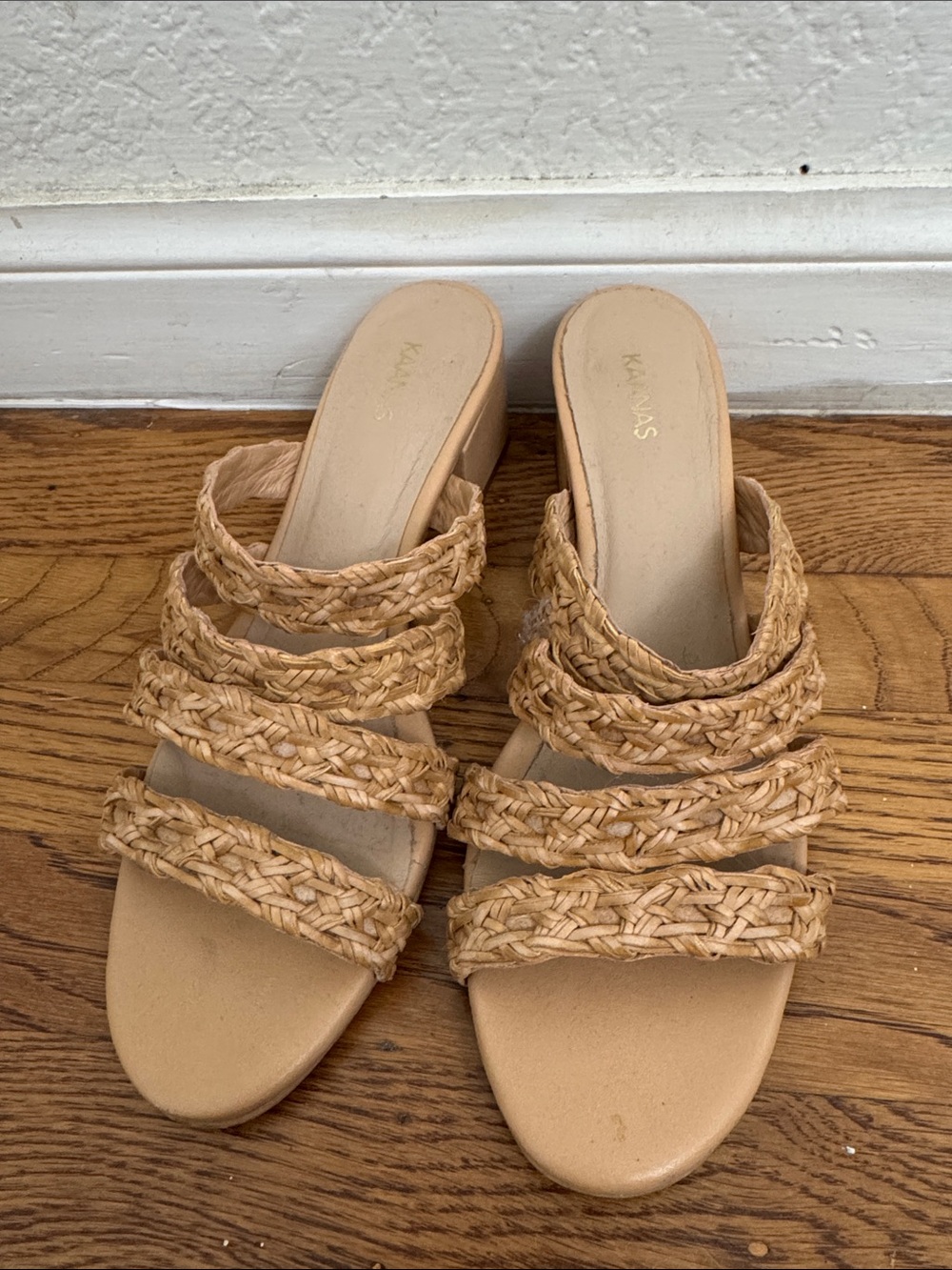 Kaanas Braided Slide Sandals in Natural Tan